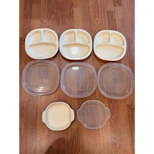 Vintage 1986 Rubbermaid Heatable’s Divided Microwave Plates w/Lids #0059 & #0061